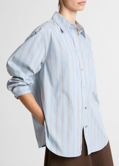 Striped Cotton-Blend Button-Front Shirt in Long Sleeve | VINCE Women