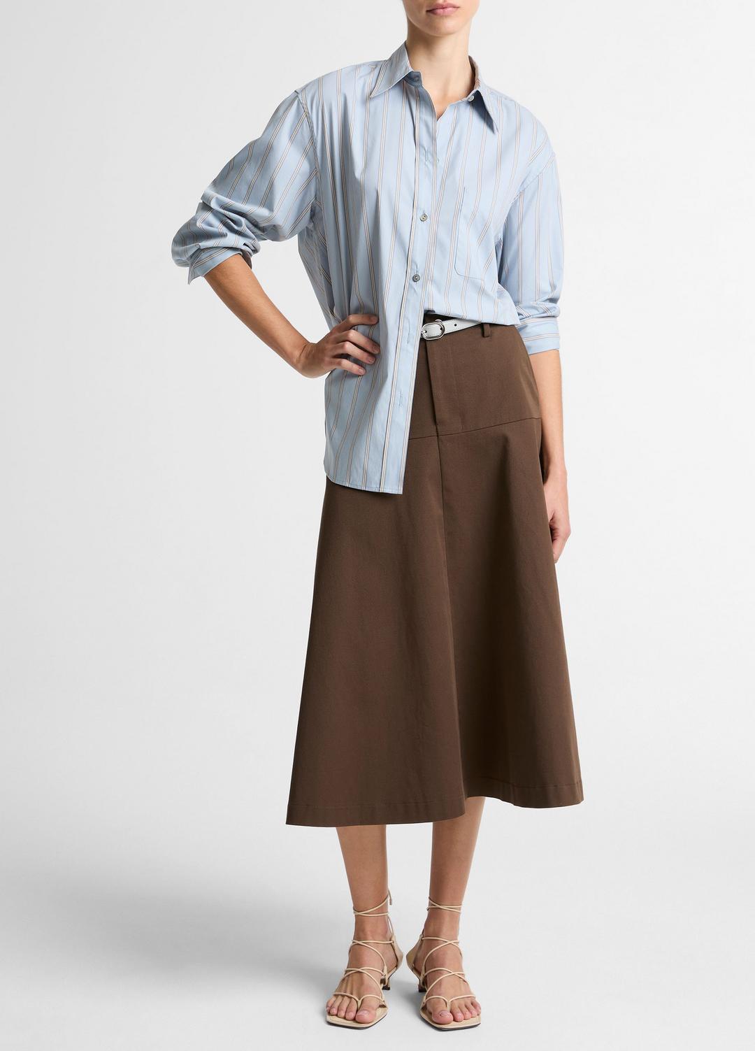 Striped Cotton-Blend Button-Front Shirt in Long Sleeve | VINCE Women