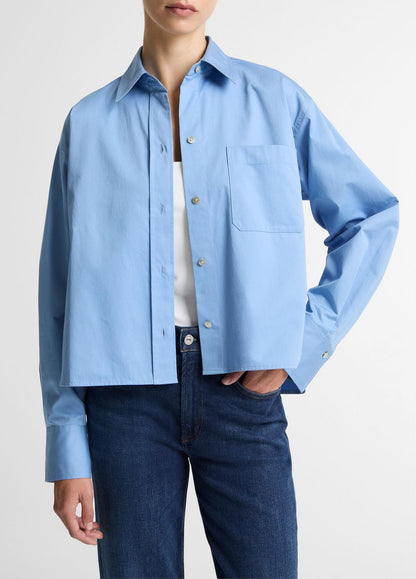 Cotton Cropped Button-Front Shirt  in Long Sleeve | VINCE Women