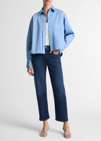 Cotton Cropped Button-Front Shirt  in Long Sleeve | VINCE Women