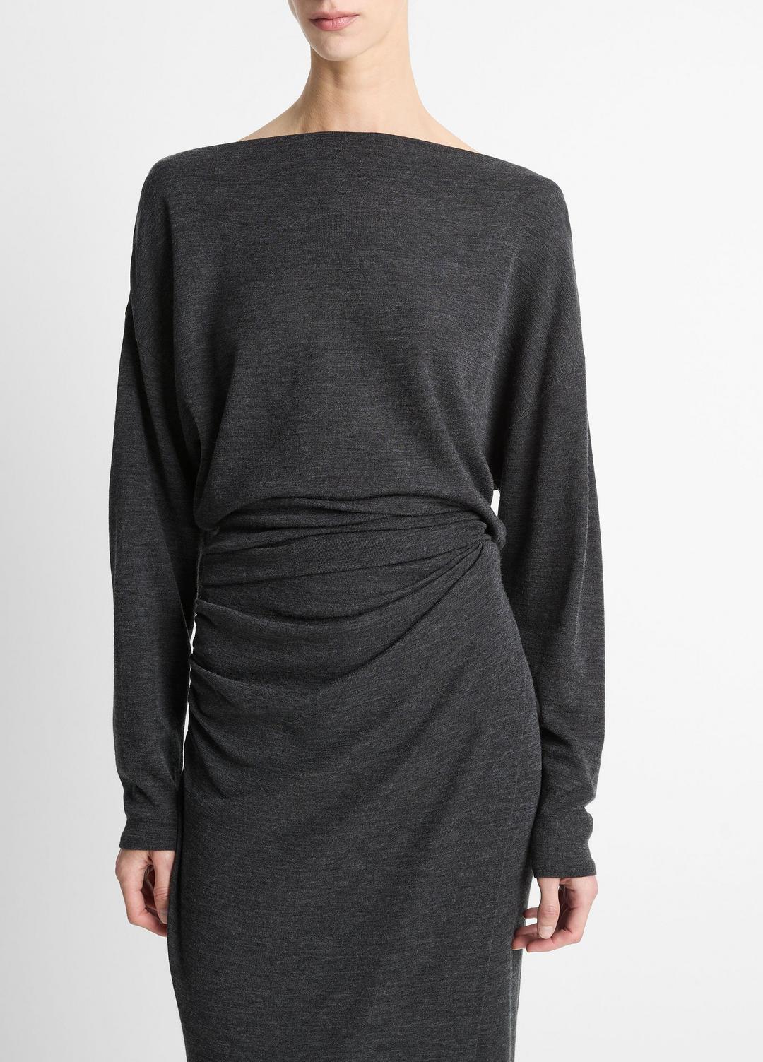 Draped Wool-Blend Slash-Neck Top in Long Sleeve | VINCE Women