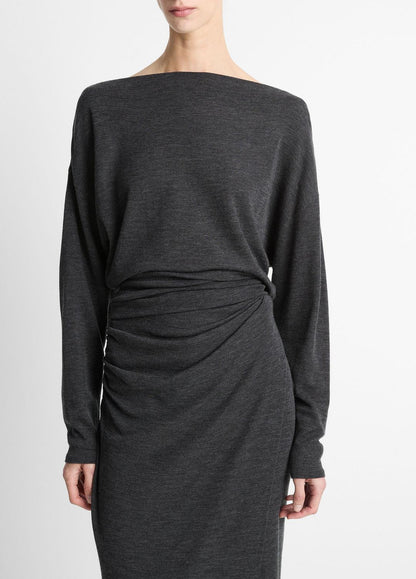 Draped Wool-Blend Slash-Neck Top in Long Sleeve | VINCE Women