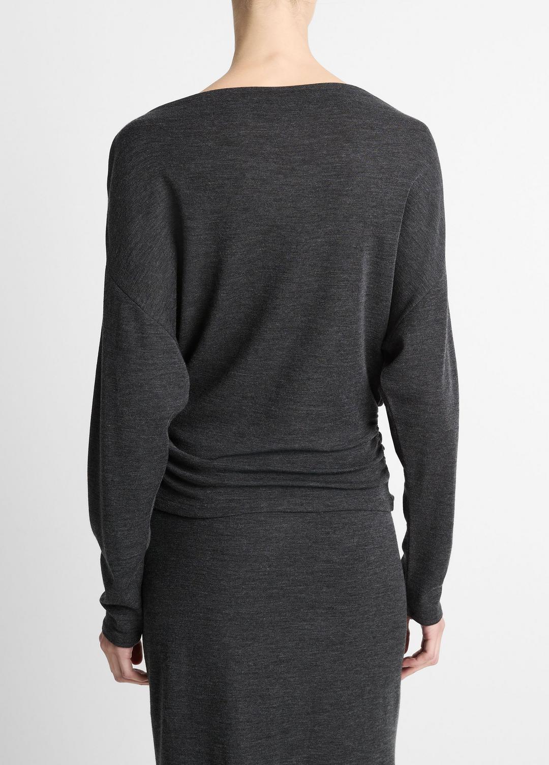 Draped Wool-Blend Slash-Neck Top in Long Sleeve | VINCE Women