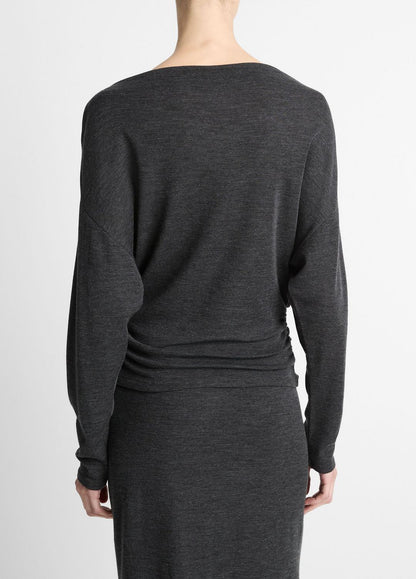 Draped Wool-Blend Slash-Neck Top in Long Sleeve | VINCE Women