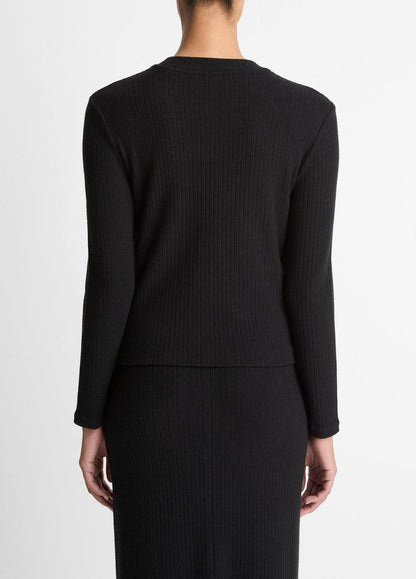 Cozy Rib High V-Neck Top in Long Sleeve | VINCE Women