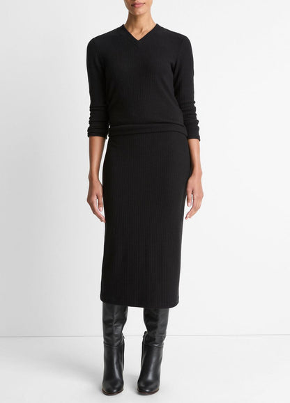 Cozy Rib High V-Neck Top in Long Sleeve | VINCE Women