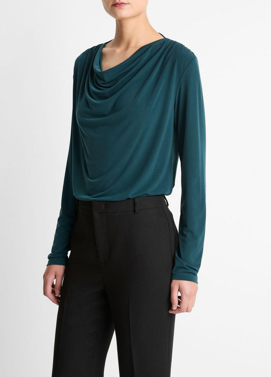 Matte Jersey Cowl-Neck Top in Long Sleeve | VINCE Women