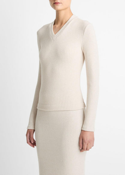Cozy Rib High V-Neck Top in Long Sleeve | VINCE Women