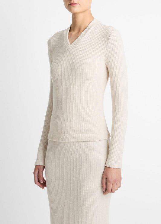 Cozy Rib High V-Neck Top in Long Sleeve | VINCE Women