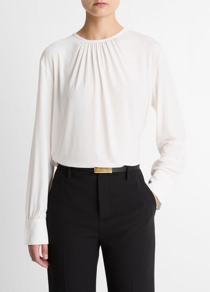 Matte Jersey Gathered Blouse in Long Sleeve | VINCE Women