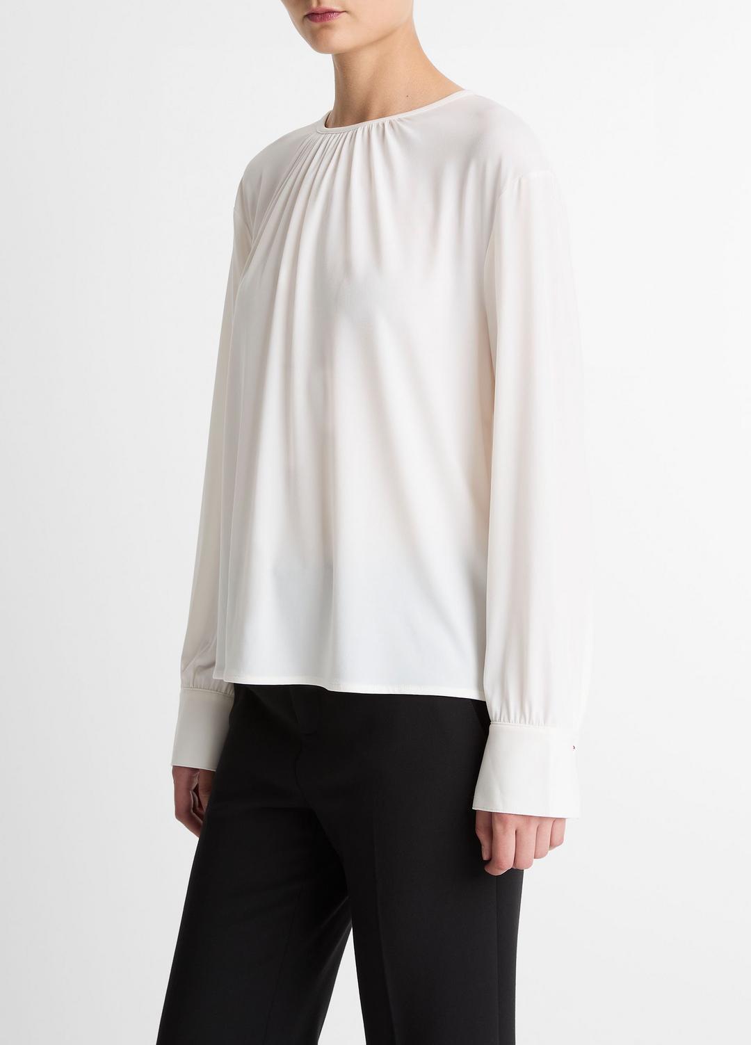 Matte Jersey Gathered Blouse in Long Sleeve | VINCE Women