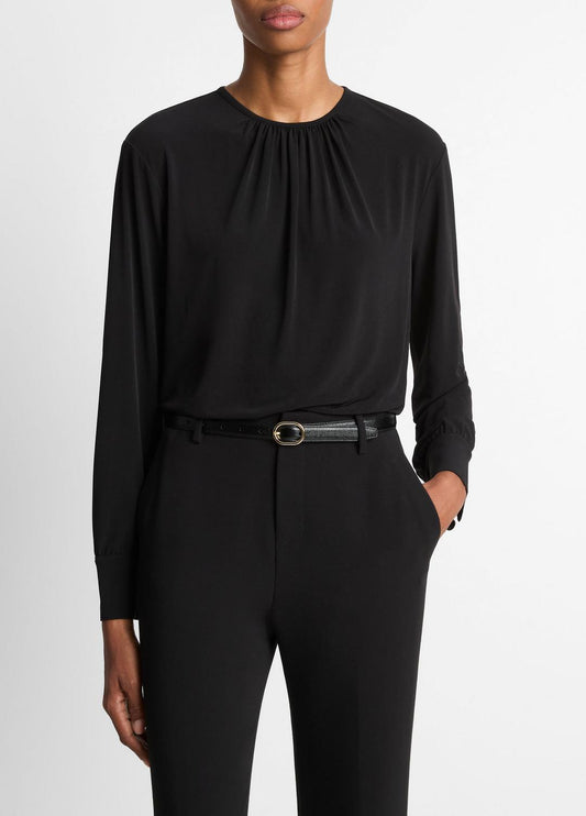 Matte Jersey Gathered Blouse in Long Sleeve | VINCE Women
