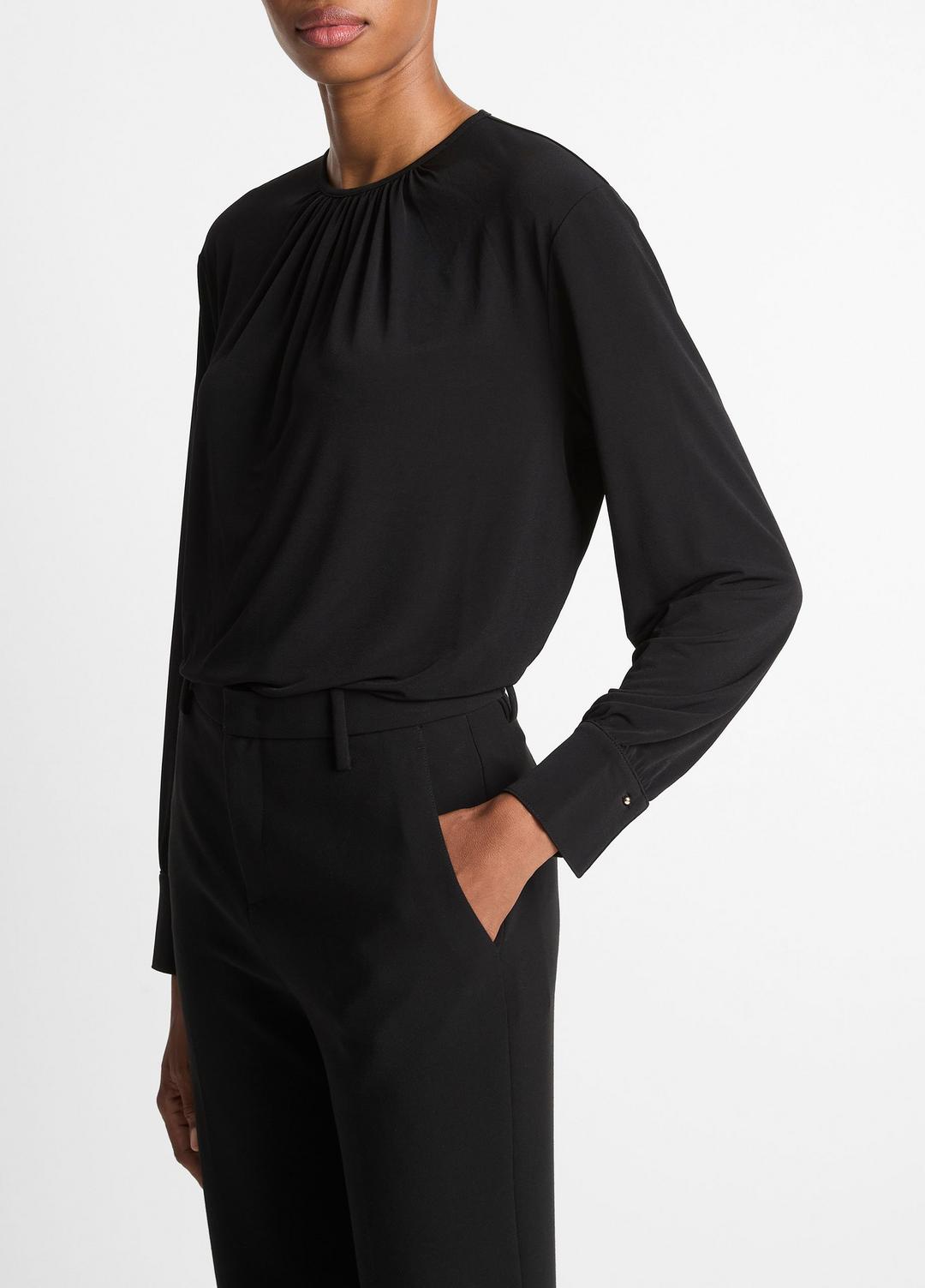 Matte Jersey Gathered Blouse in Long Sleeve | VINCE Women