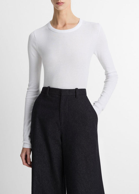 Essential Pima Cotton-Blend Long-Sleeve T-Shirt in Long Sleeve | VINCE Women