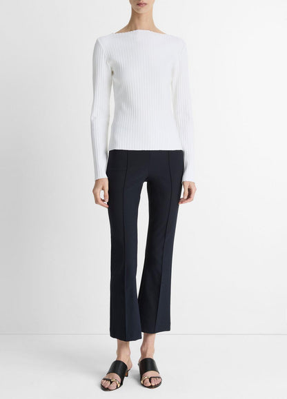 Ribbed Cotton-Blend Slash-Neck Long-Sleeve Top in Long Sleeve | VINCE Women