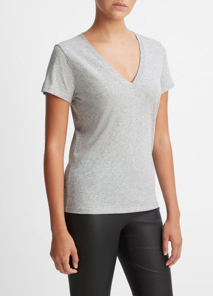 Essential Pima Cotton V-Neck T-Shirt in Short Sleeve | VINCE Women