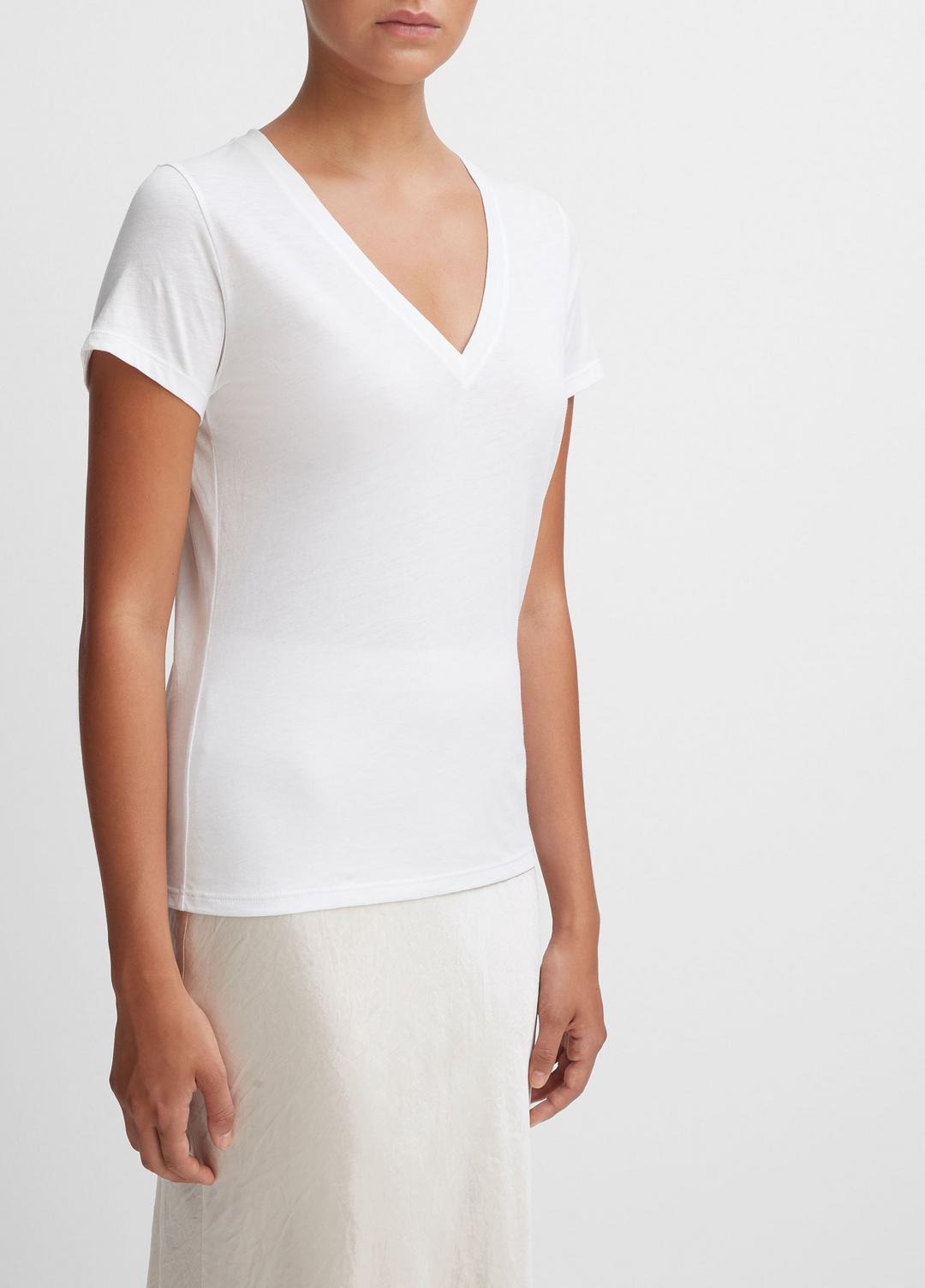 Essential Pima Cotton V-Neck T-Shirt in Short Sleeve | VINCE Women