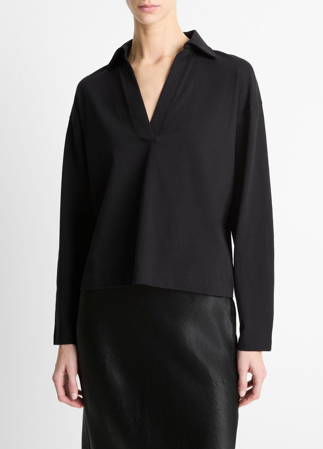 Easy Pima Cotton Long-Sleeve Polo Shirt in Long Sleeve | VINCE Women