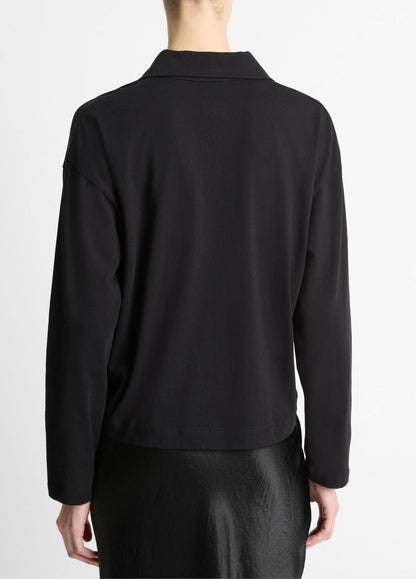 Easy Pima Cotton Long-Sleeve Polo Shirt in Long Sleeve | VINCE Women