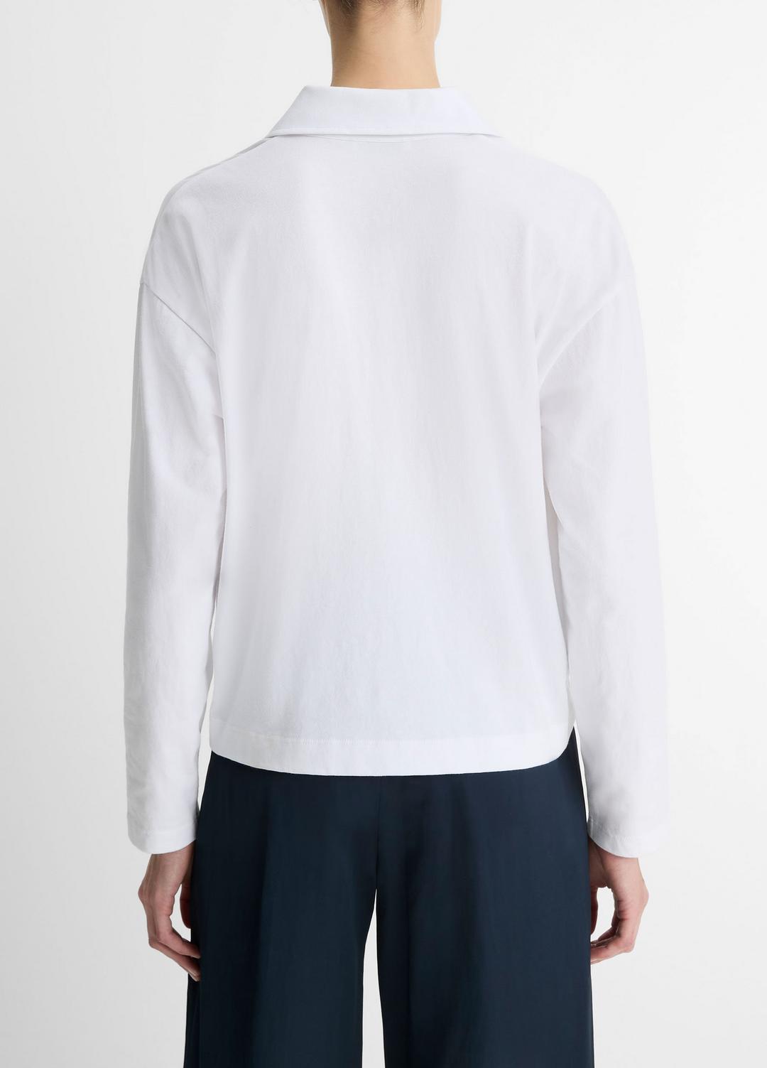 Easy Pima Cotton Long-Sleeve Polo Shirt in Long Sleeve | VINCE Women
