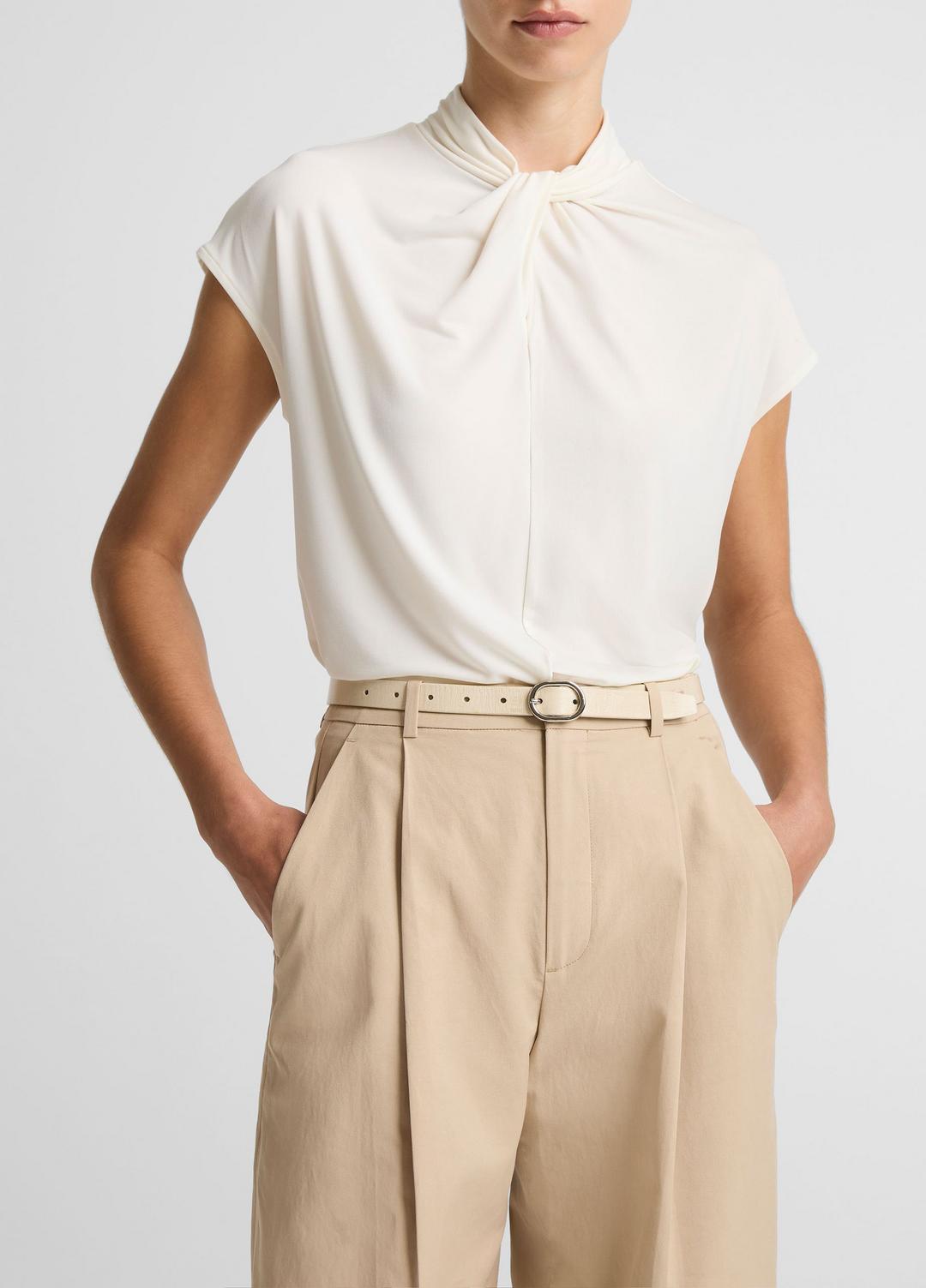 Twist-Neck Matte Jersey Cap-Sleeve Top  in Short Sleeve | VINCE Women