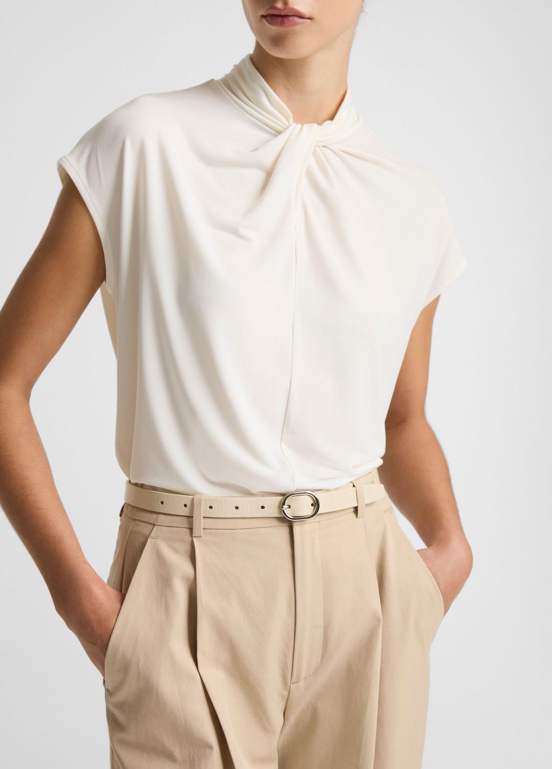 Twist-Neck Matte Jersey Cap-Sleeve Top  in Short Sleeve | VINCE Women