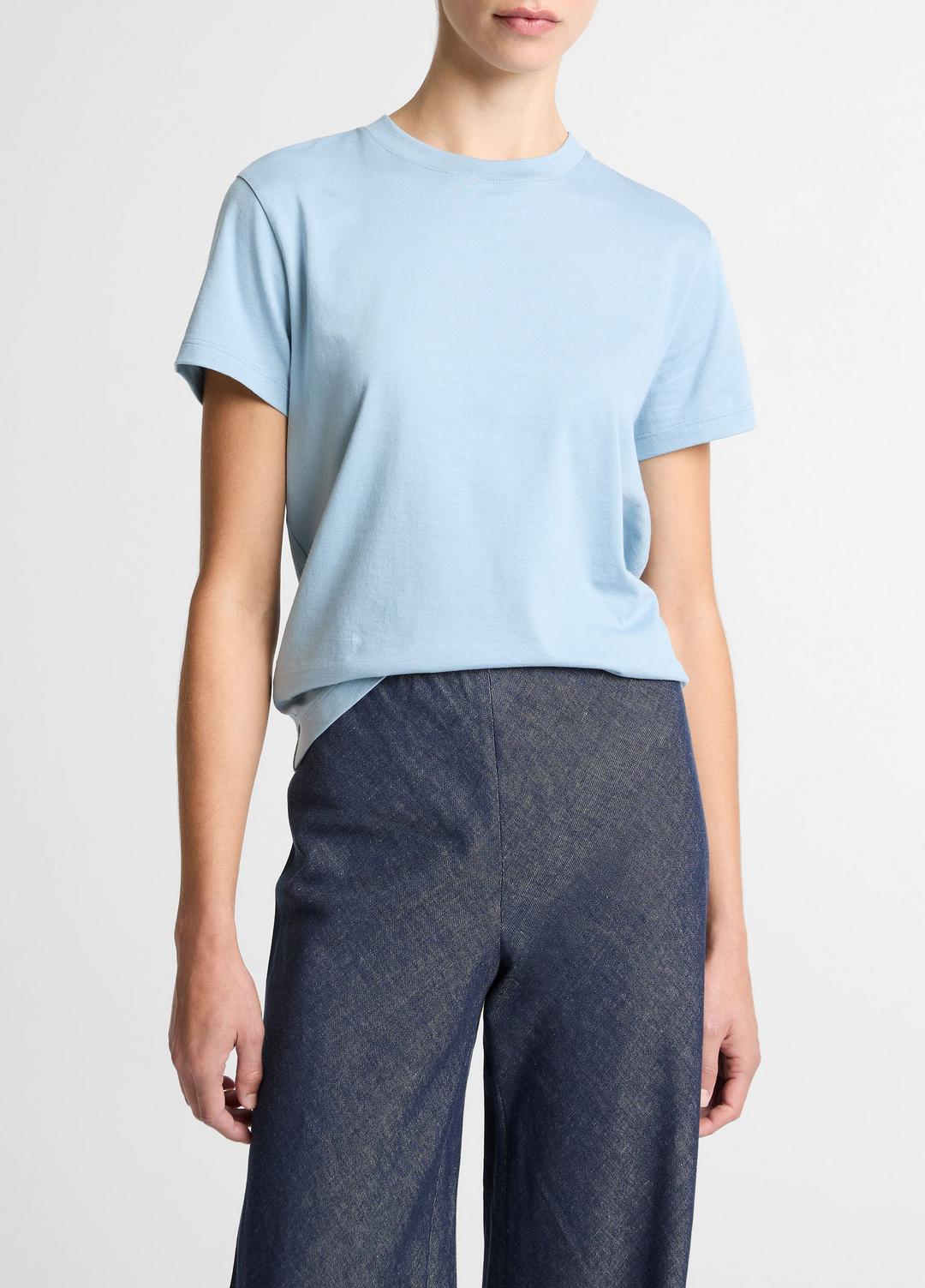 Pima Cotton Crew Neck T-Shirt in Short Sleeve | VINCE Women