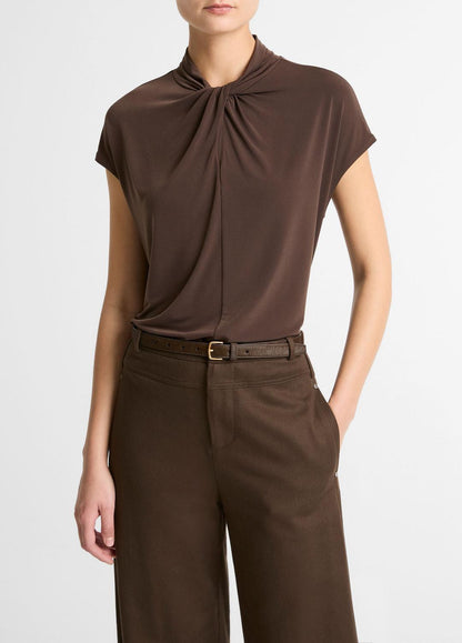 Twist-Neck Matte Jersey Cap-Sleeve Top  in Short Sleeve | VINCE Women
