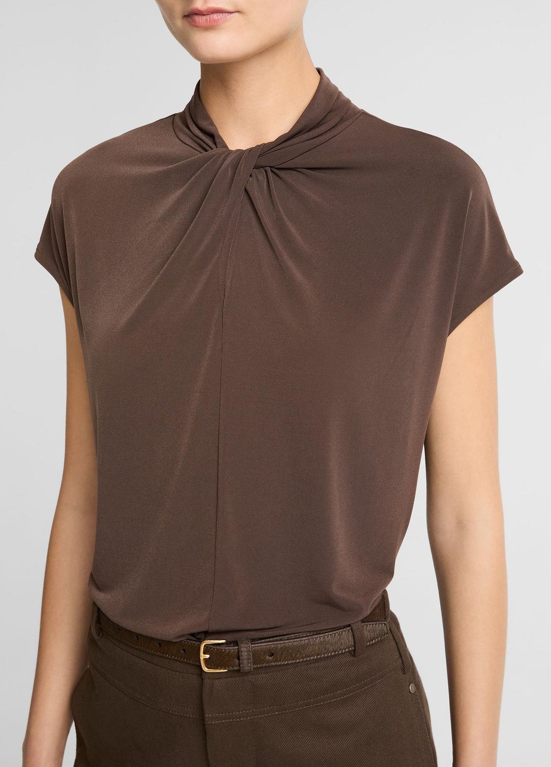 Twist-Neck Matte Jersey Cap-Sleeve Top  in Short Sleeve | VINCE Women