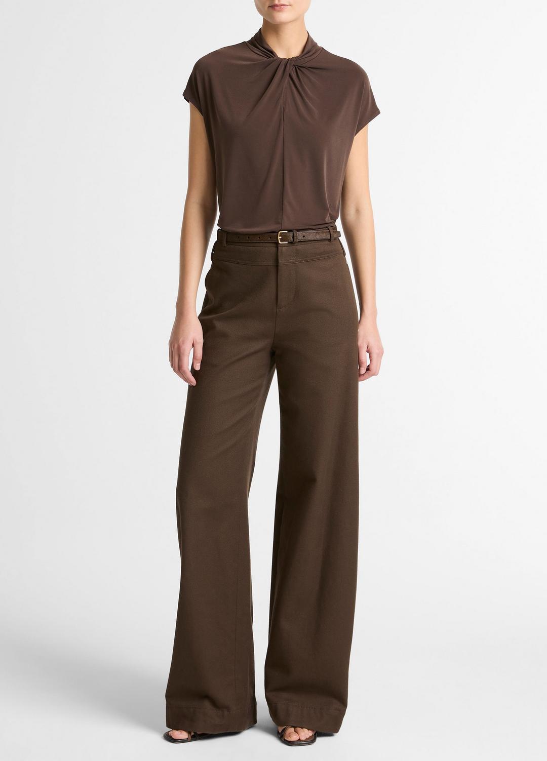 Twist-Neck Matte Jersey Cap-Sleeve Top  in Short Sleeve | VINCE Women
