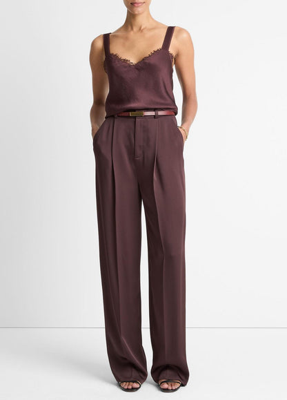 Satin Pleated Wide-Leg Trouser in Trousers | VINCE Women