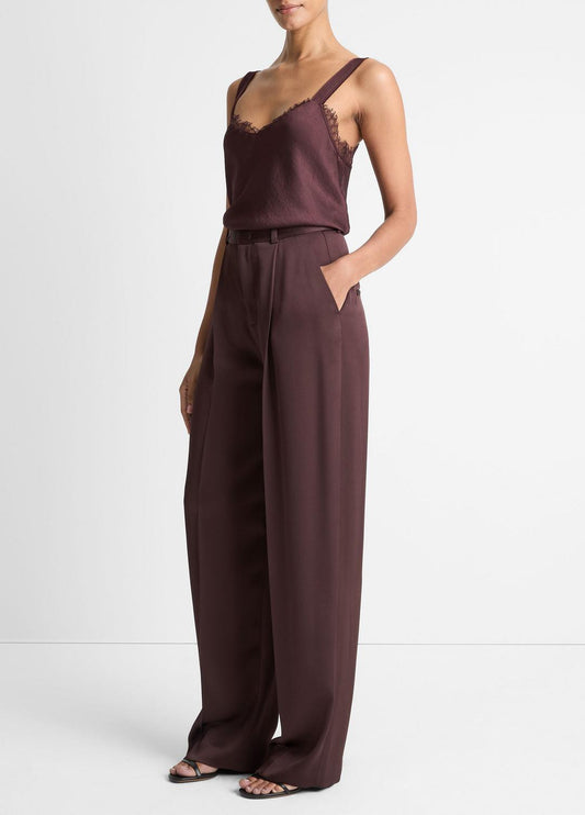 Satin Pleated Wide-Leg Trouser in Trousers | VINCE Women