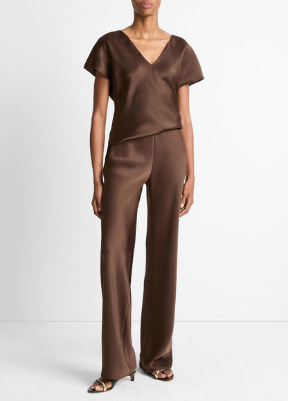 Colette High-Rise Fluid Satin Bias Pant in Trousers | VINCE Women