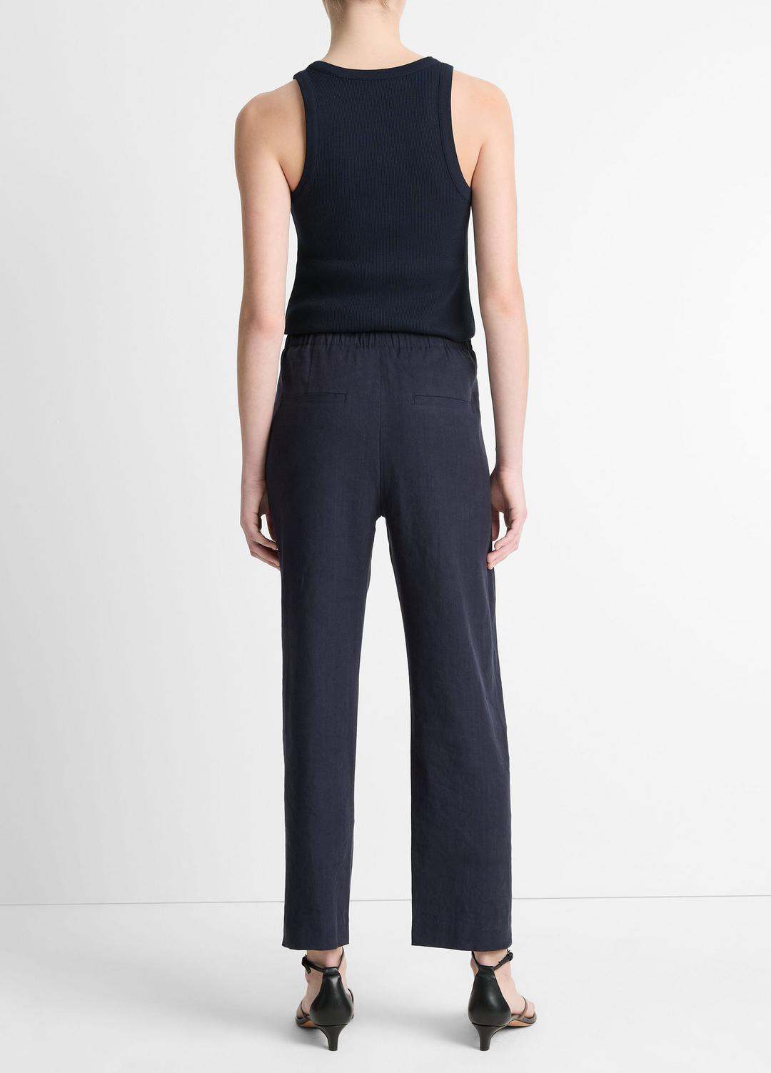 Grace Mid-Rise Linen-Blend Pull-On Pant in Trousers | VINCE Women