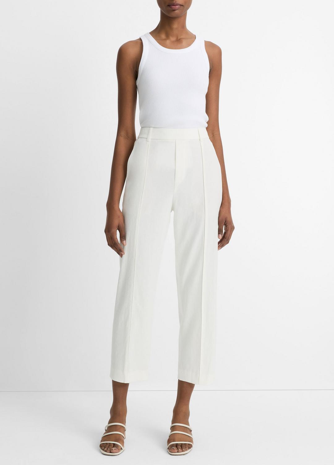 Grace Mid-Rise Linen-Blend Pull-On Pant in Trousers | VINCE Women