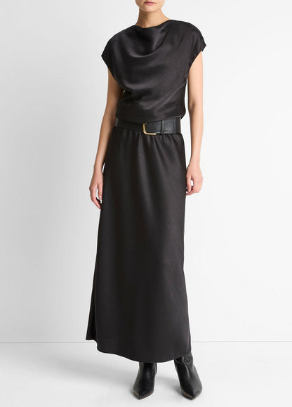 Draped Satin Cowl-Neck Dress in Dresses | VINCE Women