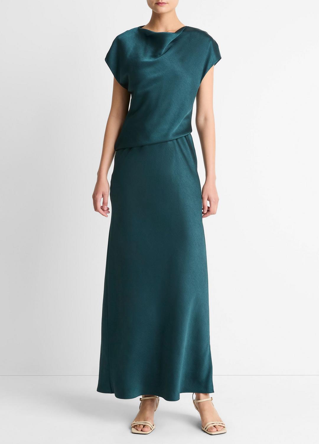 Draped Satin Cowl-Neck Dress in Dresses | VINCE Women