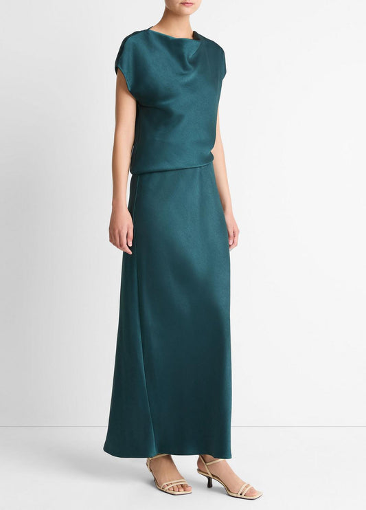 Draped Satin Cowl-Neck Dress in Dresses | VINCE Women