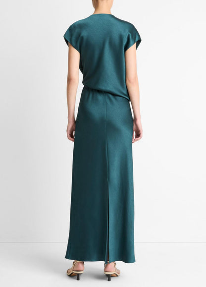 Draped Satin Cowl-Neck Dress in Dresses | VINCE Women