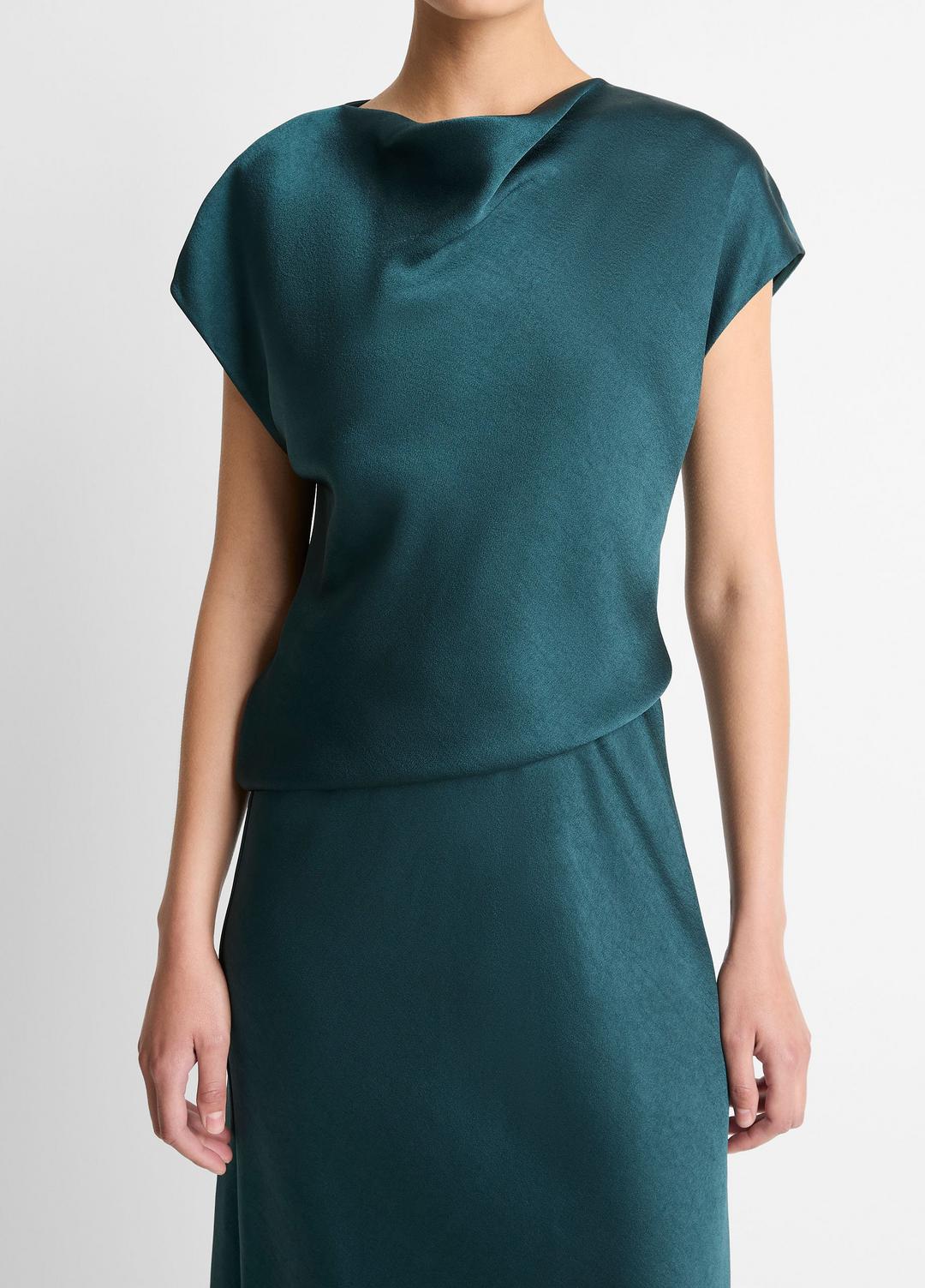 Draped Satin Cowl-Neck Dress in Dresses | VINCE Women