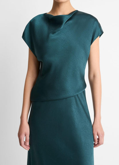 Draped Satin Cowl-Neck Dress in Dresses | VINCE Women
