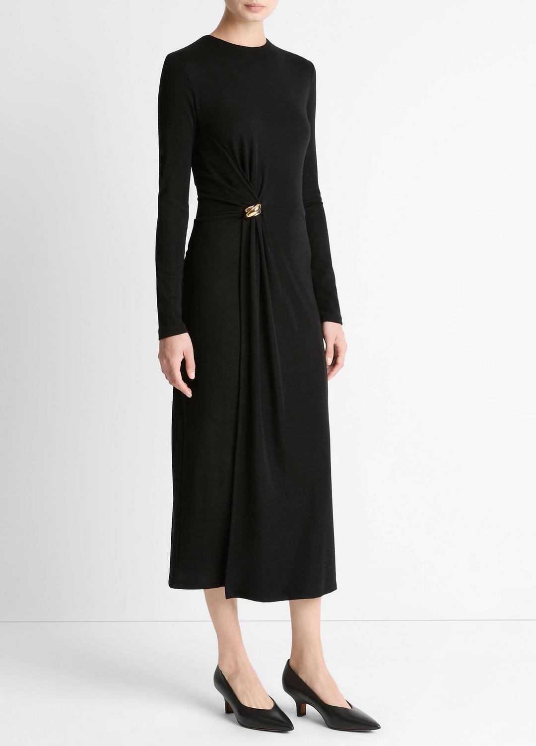 Cinched-Waist Wool-Blend Long-Sleeve Dress in Dresses | VINCE Women