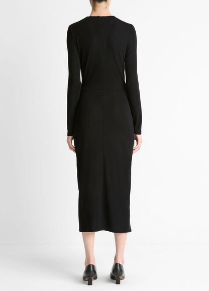 Cinched-Waist Wool-Blend Long-Sleeve Dress in Dresses | VINCE Women