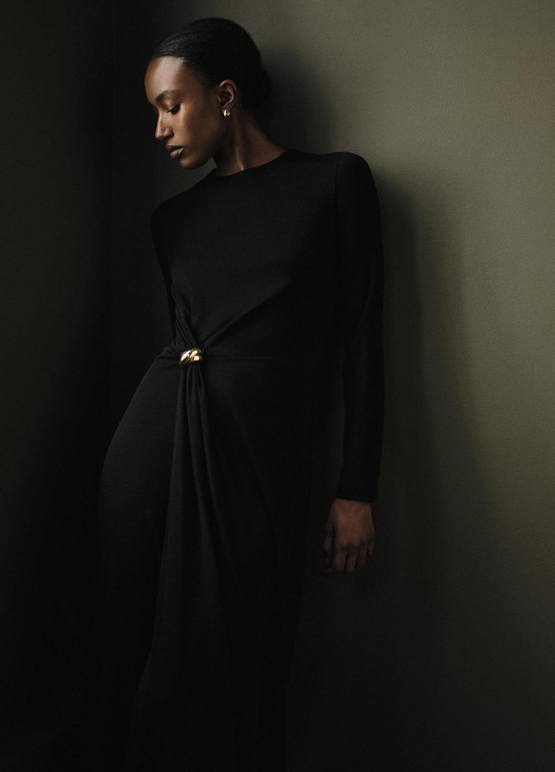 Cinched-Waist Wool-Blend Long-Sleeve Dress in Dresses | VINCE Women