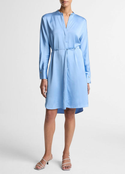 Matte Satin Band-Collar Dress in Dresses | VINCE Women