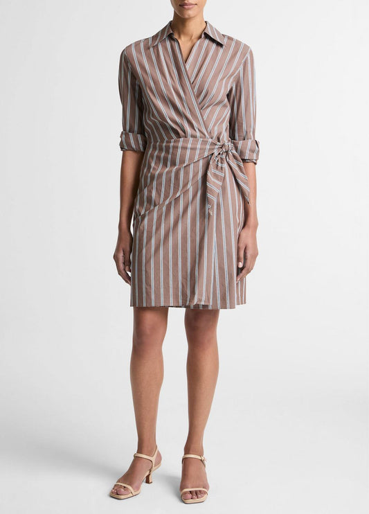 Striped Cotton-Blend Wrap Dress in Dresses | VINCE Women