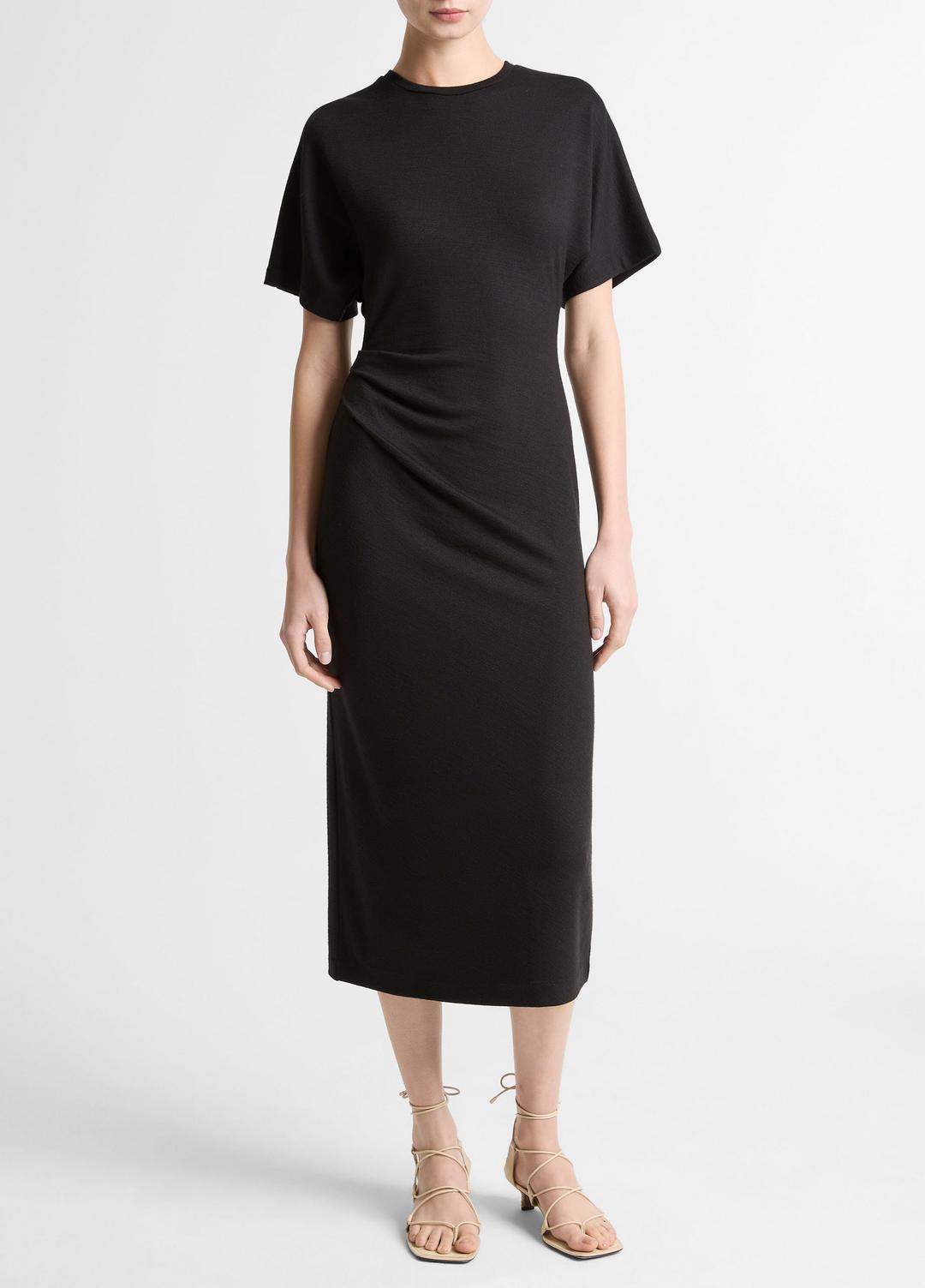 Ruched-Side Matte Jersey Short-Sleeve Dress in Dresses | VINCE Women