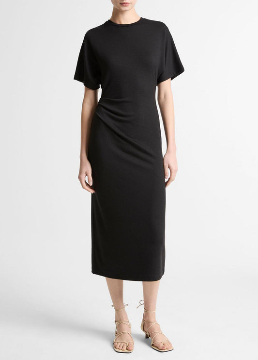Ruched-Side Matte Jersey Short-Sleeve Dress in Dresses | VINCE Women