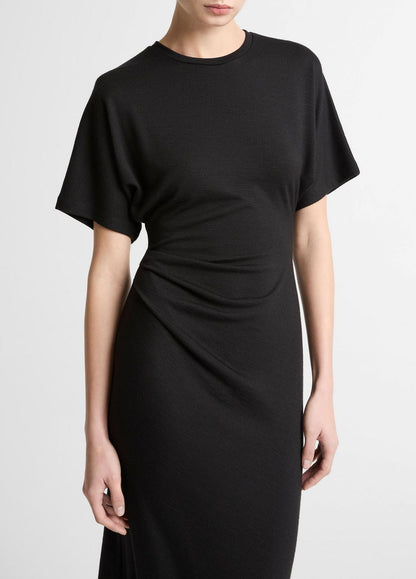 Ruched-Side Matte Jersey Short-Sleeve Dress in Dresses | VINCE Women