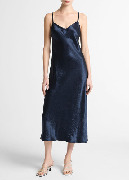 Satin V-Neck Slip Dress in Dresses | VINCE Women